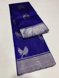 Little Birds , Indigo  Blue Shade Pure chanderi handloom saree for women -NAGMA001BS