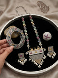 RITUPARNA , Beautiful dual Tone Polish Lind stone necklace with matching earrings, ring and openable kada -RITU001SC