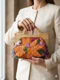 Osheen , Orange shade Sequin Embroidered Wooden Handles Floral Handbag for Wedding /Party-RITUA001WCB