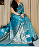 Pastel Blue shade Beautiful Soft  Mysore crape silk saree for women- TREND001BM