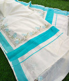 Neelima  , Cutwork on Kerala Cotton Saree with Blouse - DIYA001CWSB