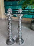 Diwali 2025 German Silver Deepams/Samayees stand with beautiful peacock on top-AKSH001PS