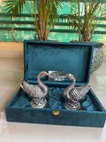 999 silver Plated Duck Pair with Rose Quartz Base with Premium Velvet Box -ANUB001SS