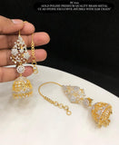 Sucheta , Gold Finish Diamond Replica Jumka Earrings with  Earchain for women -SHAKI001DJ