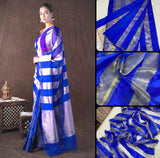 Mandakini , Indigo Blue Pattu Silk Zari Stripes Saree for women -SHAHBAZ001BS
