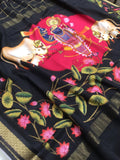 Pichwai Design Pallu Black Mysore Silk Saree for women -SACHI001PDMS