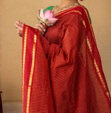 Mangalyam , Red  shade Arani Cotton checkered Cotton saree for women -DIYA001ACE