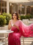 Madhubala , Pink Georgette Silk Saree with Designer Hand work and Moti Lace Border-SYL001PS
