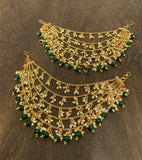 Sharmila , Matt Gold Finish Green Beads Adorned 5 Layered  Pearl studded  Kan chain for women -SHAKI001KC