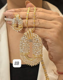 Jasmine , Designer Big size Pendent set with 18 inch chain and stud with back clip in gold polish -SANDY001PCA