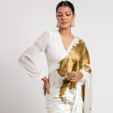 Golden Glory , White Japan Satin Saree with Floral Print for women -ANUB001JSC