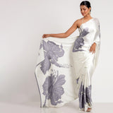 Grey Fiona , White Japan Satin Saree with Floral Print for women -ANUB001JSB