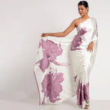 Purple Glory , White Japan Satin Saree with Floral Print for women -ANUB001JSA
