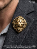 Golden Lion , Antique Gold Finish Lion Design Brooch with Magnetic Back for Men -SHAKI001BML