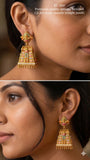 Temple Gopuram Design Minakari Antique Gold Finish Premium CZ AD Stone studded Temple Jumka for women -LUCK001TJ