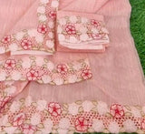 Peony , Dreamy peach in feather-light Noel Kota Saree  enhanced with graceful cutwork -DIA001CW