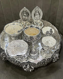 Kalyani , full Set impressive antique German silver pooja set -NET001GS