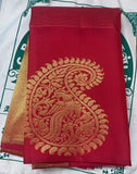 Ayanthika , Tomato Red Shade Traditional Kanjivaram Silk Saree with Golden Gopurams and Mango Motifs and Golden chekered  Body -SARAVA001TR