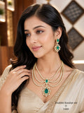 Madhubala , Gold Finish Layered Necklace Set with Green and White  Stones-JAY001GLN