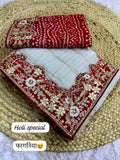 Holi special फागनिया soft kota doriya white saree with heavy bandej gotapatti coding &amp; sequins&nbsp; lace &amp; bandej blouse -SOC001HS