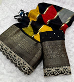 Sunena , Heavy marsh mellow  blooming Color Ajarakh saree -SOC001AS