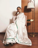 Farvisha , White Chanderi Silk Saree with a Splash of Green -SHAB001WCS