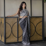 Pretty Woman , Black Net Saree with Sequins and Pearl Work for Beautiful Women -SLC001BNS