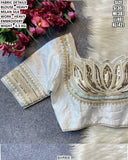 White Lotus , Fully stitched Lotus Design Saree Blouse in White shade -GARI001WS