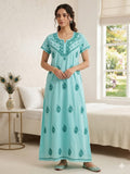 Premium Quality A -Line Chikankari Cotton Nighty with Pocket for Women -MADHU001CN