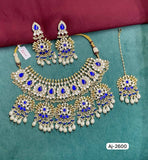 Neelima, Bridal Kundan Choker Necklace Set with Mangtika for women -SANDY001BS