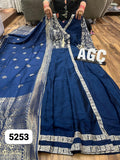 Prussian Blue Premium Chinnon Silk Gown Kurti with Banarsi Duppatta-DP001BGK