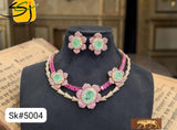 Monika ,Pink and Pastel Green Designer Stone studded Necklace Set for women -SANDY001DN