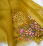 Mustard Yellow Crush georgette top with embroidery bootis and dupatta with delicate cutwork embroidery -DIA001SSYL