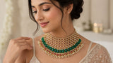 Komalika , Elegant Bead and Pearl Choker Necklace Set Glowing Green Beads Layer  for women -SONAM001BCA