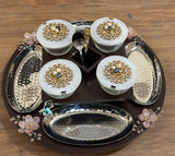 Jashn ,  Revolving oval Wooden Platter With Resin Lid with bowl and Cutlery Holder-AKSH001PC