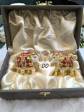 Pair of 2 , White elephants with Red and Golden Accents in Velvet Box for Gifting- AKSH001RE