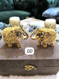 Pair of 2 , Golden elephants in Velvet Box for Gifting- AKSH001GE