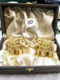 Pair of 2 , Ivory elephants with Gold Accents in Velvet Box for Gifting- AKSH001IE