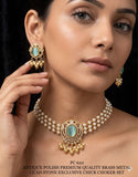 Kartika  , Antique Gold Finish Brass Metal CZ AD Stone Chick Pearl Choker Necklace Set for women -SHAKI001PCC