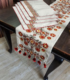 Exquisite, beautifully handcrafted embroidered cotton chambray table runner and 6 placemats set-AKSH001TS