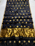 Radhika , Black Chanderi Silk Saree with Golden Polka Dots -SHABI001BPD