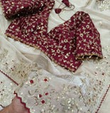 Vasuki , Glass silk saree with beautiful embroidery work touch up of sequins and unstitch silk blouse with work-SOC001WM