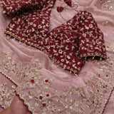 Palki , Glass silk saree with beautiful embroidery work touch up of sequins and unstitch silk blouse with work-SOC001PM