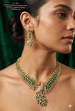 Aishwarya , Antique Gold Finish Green stone studded Necklace Set for women -LUCKY001GP