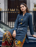 Premium  Pure Soft Muslin Silk Coord Set, collared shirt with tassels and kalamkari bottom Plazzo-DP001KPL
