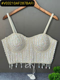 Ready to wear New White Beautiful Pearl Moti Spaghetti Blouse for women -DF001WB