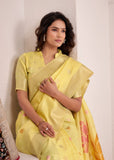 Yellow Shade  Soft Linen Saree with Big Jaquard Pallu for women -MADHU001YS