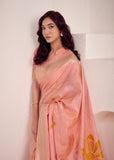 Peach  Shade  Soft Linen Saree with Big Jaquard  Pallu for women -MADHU001PH