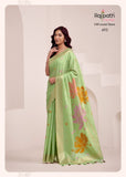 Pista Green Shade  Soft Linen Saree with Big Jaquard  Pallu for women -MADHU001PGS