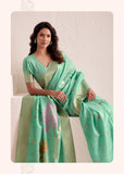 Agave Blue Shade  Soft Linen Saree with Big Jaquard  Pallu for women -MADHU001AB